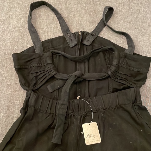 NWT FREE PEOPLE Call on Me Linen Jumpsuit BLACK / SMALL - Picture 7 of 12